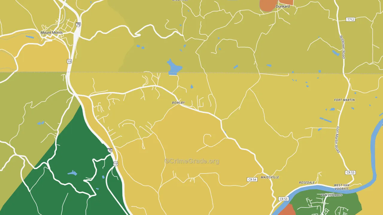 Bowlby, WV Map of Burglary Rates