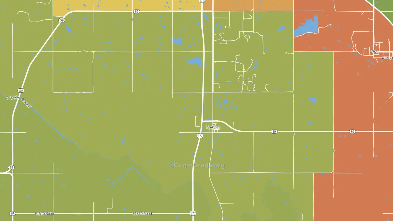 Bowlegs, OK Map of Burglary Rates