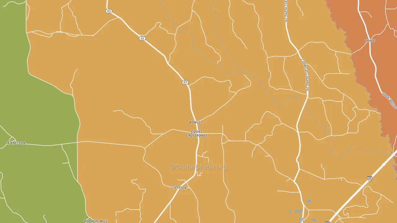 Bowles, AL Map of Burglary Rates