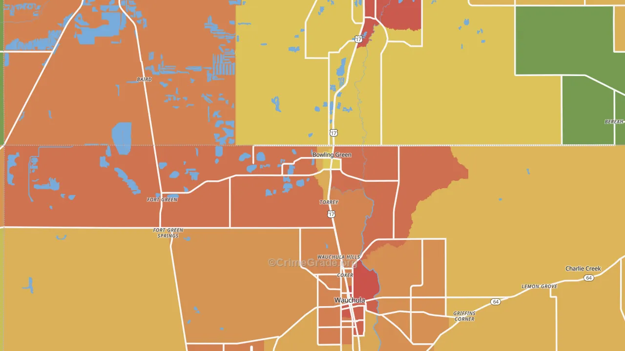Bowling Green, FL Map of Burglary Rates