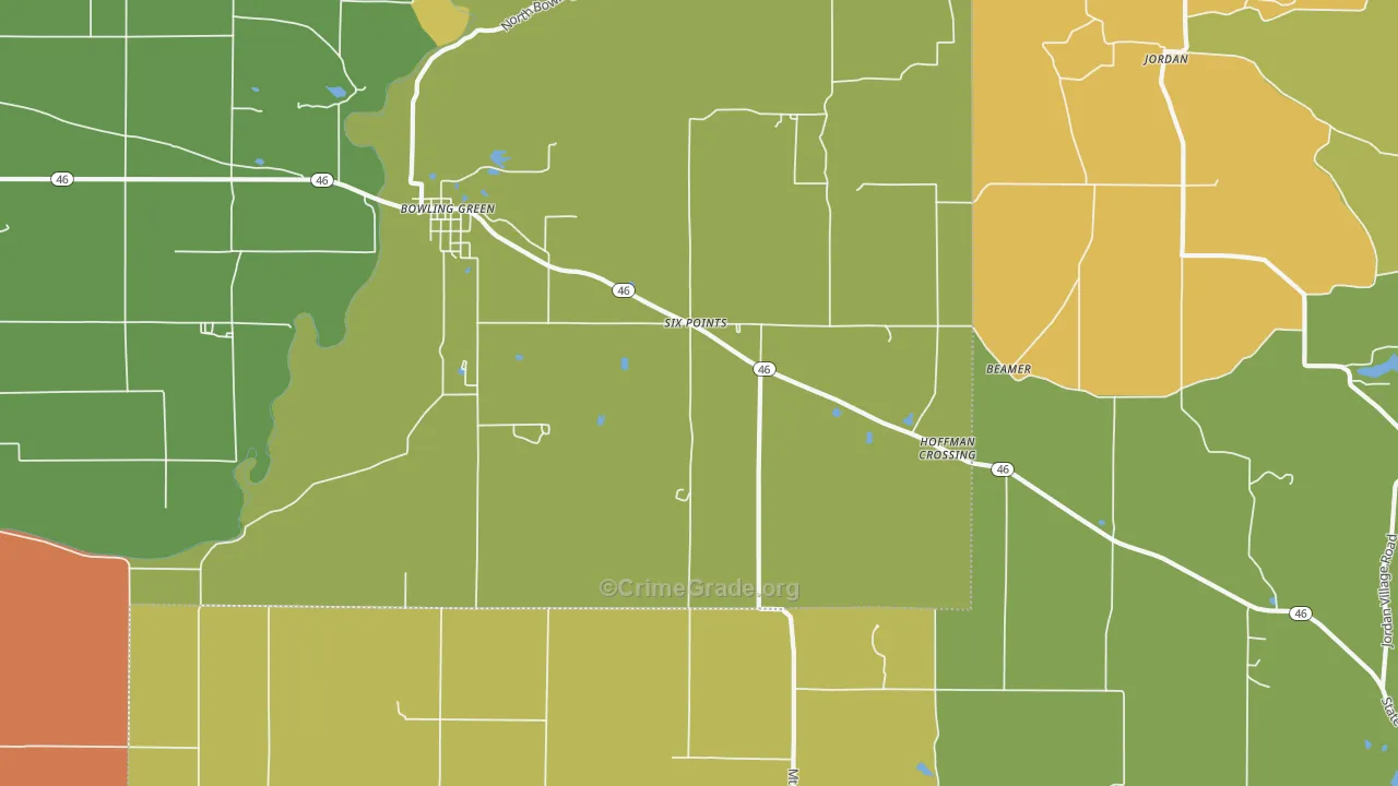 Bowling Green, IN Map of Burglary Rates