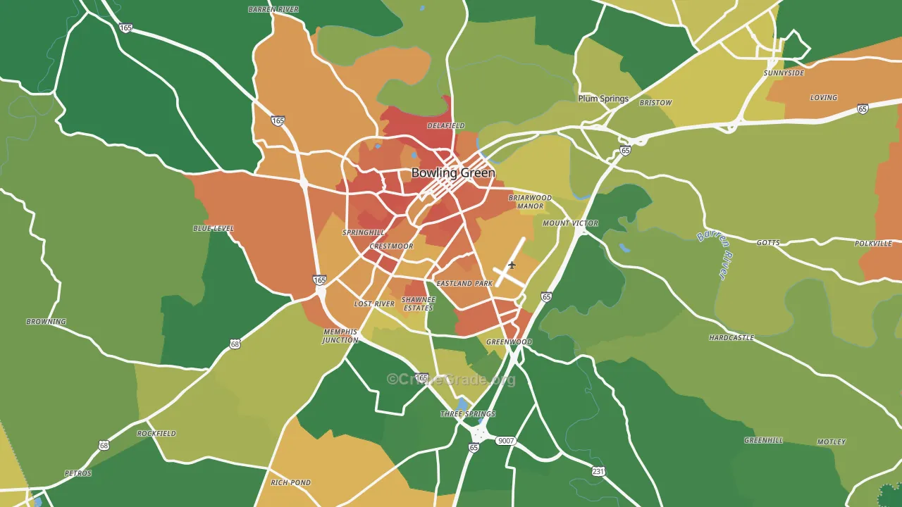 Bowling Green, KY Map of Burglary Rates