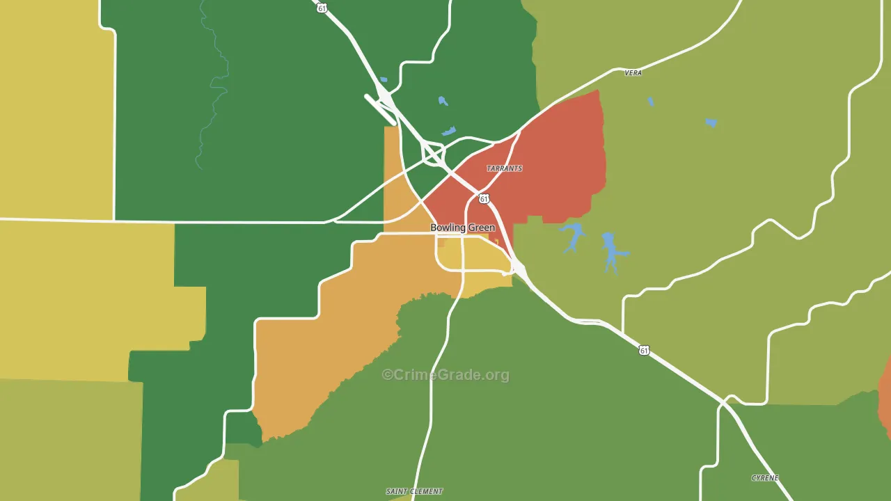Bowling Green, MO Map of Burglary Rates