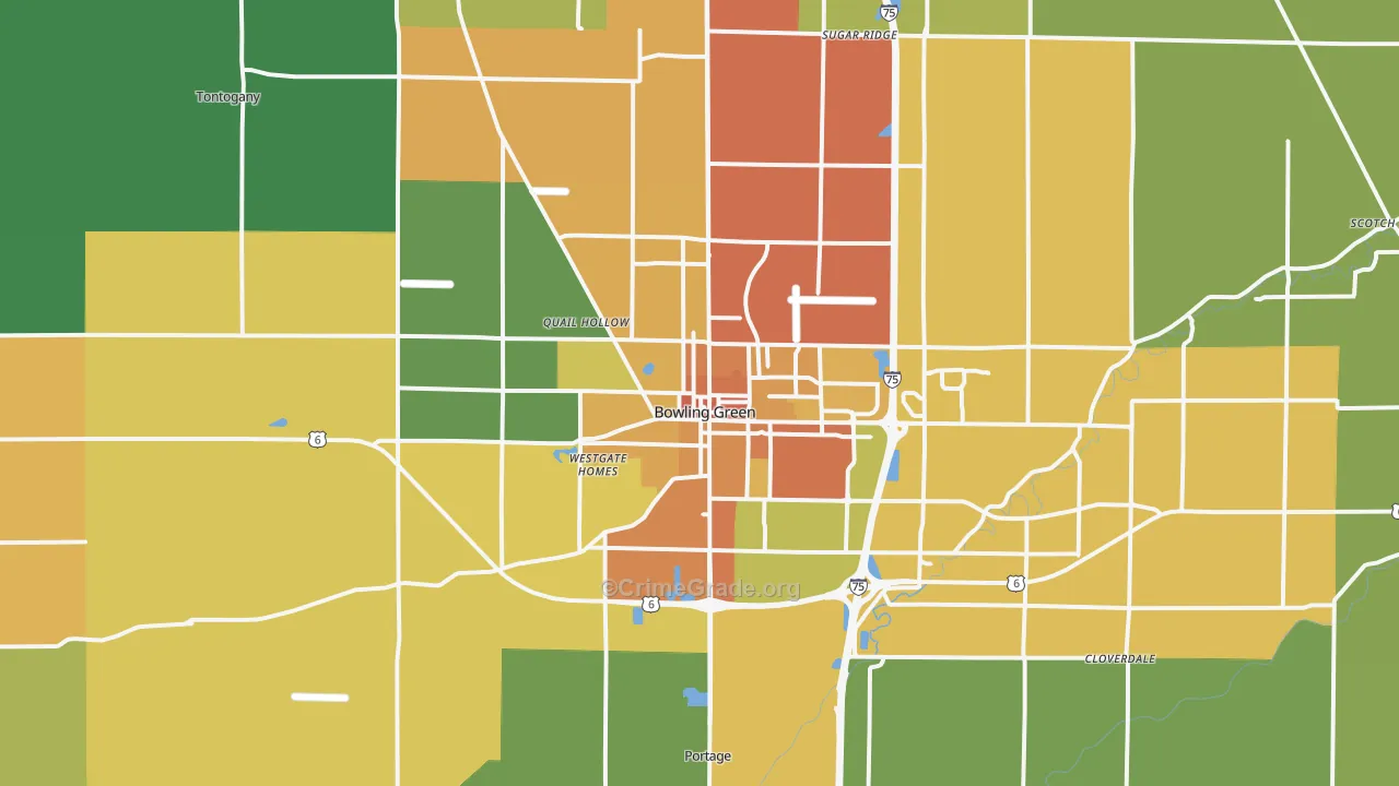 Bowling Green, OH Map of Burglary Rates