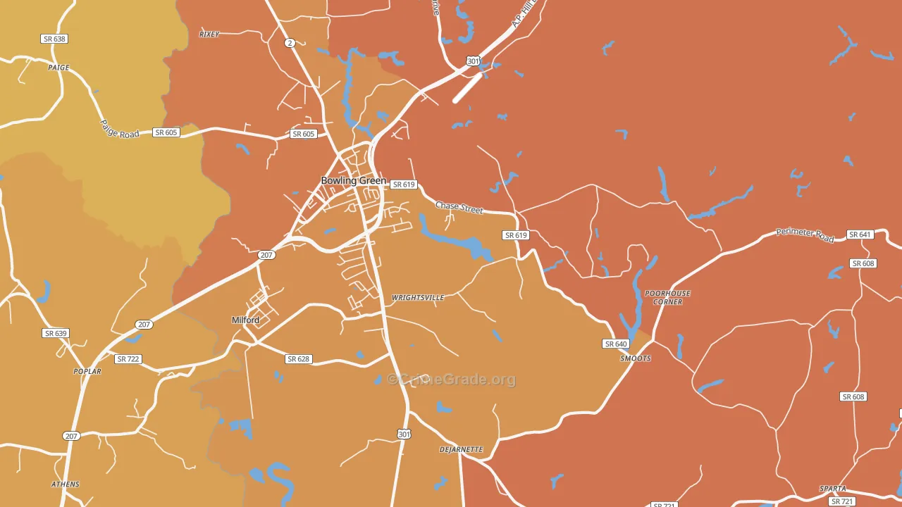 Bowling Green, VA Map of Burglary Rates