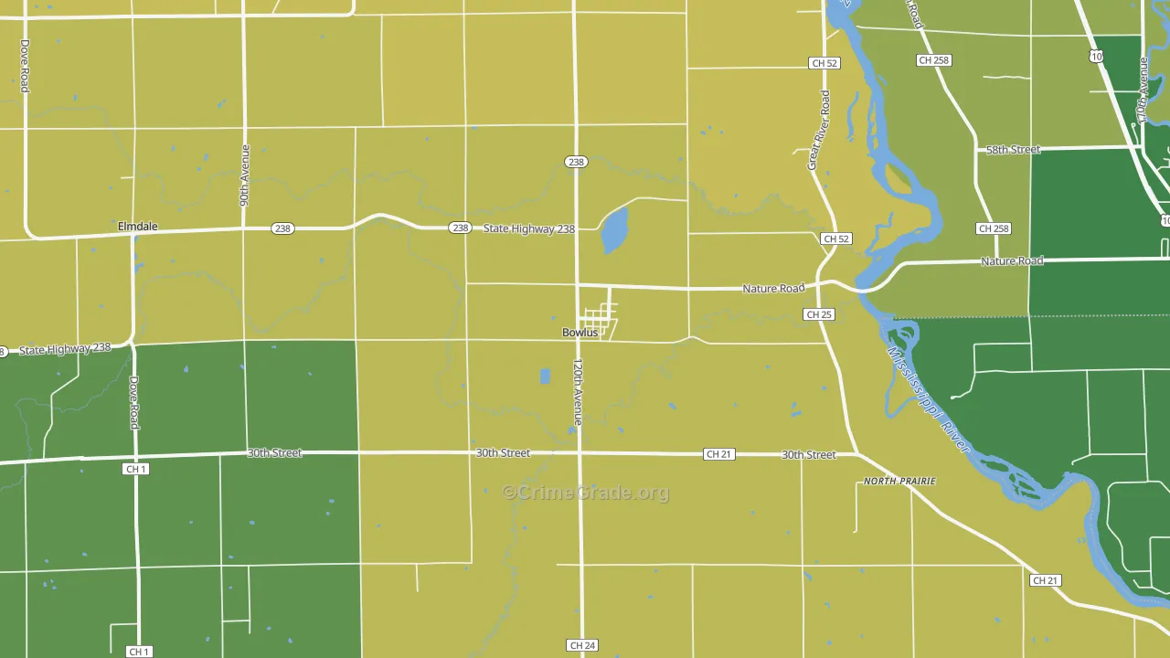 Bowlus, MN Map of Burglary Rates