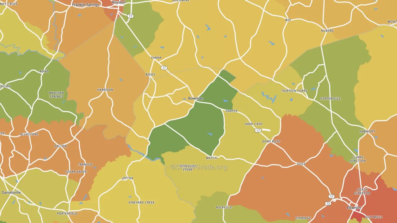 Bowman, GA Map of Burglary Rates