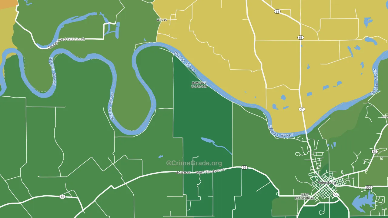 Bowman, IN Map of Burglary Rates