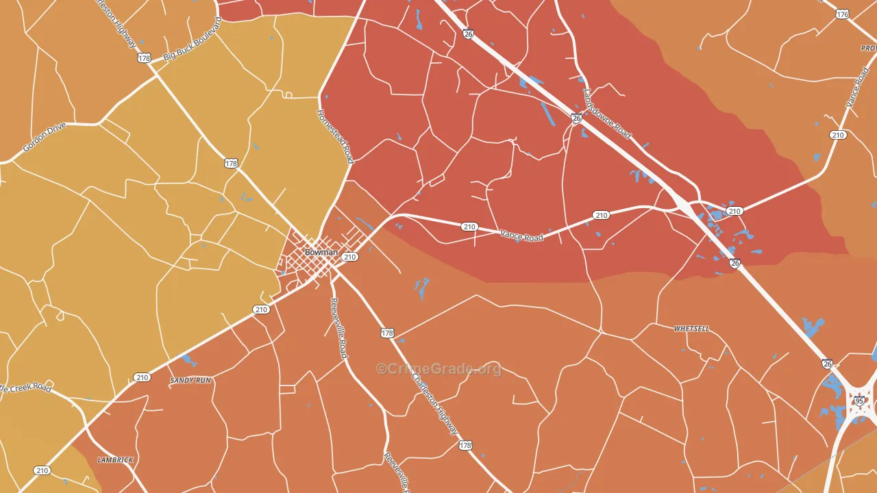 Bowman, SC Map of Burglary Rates