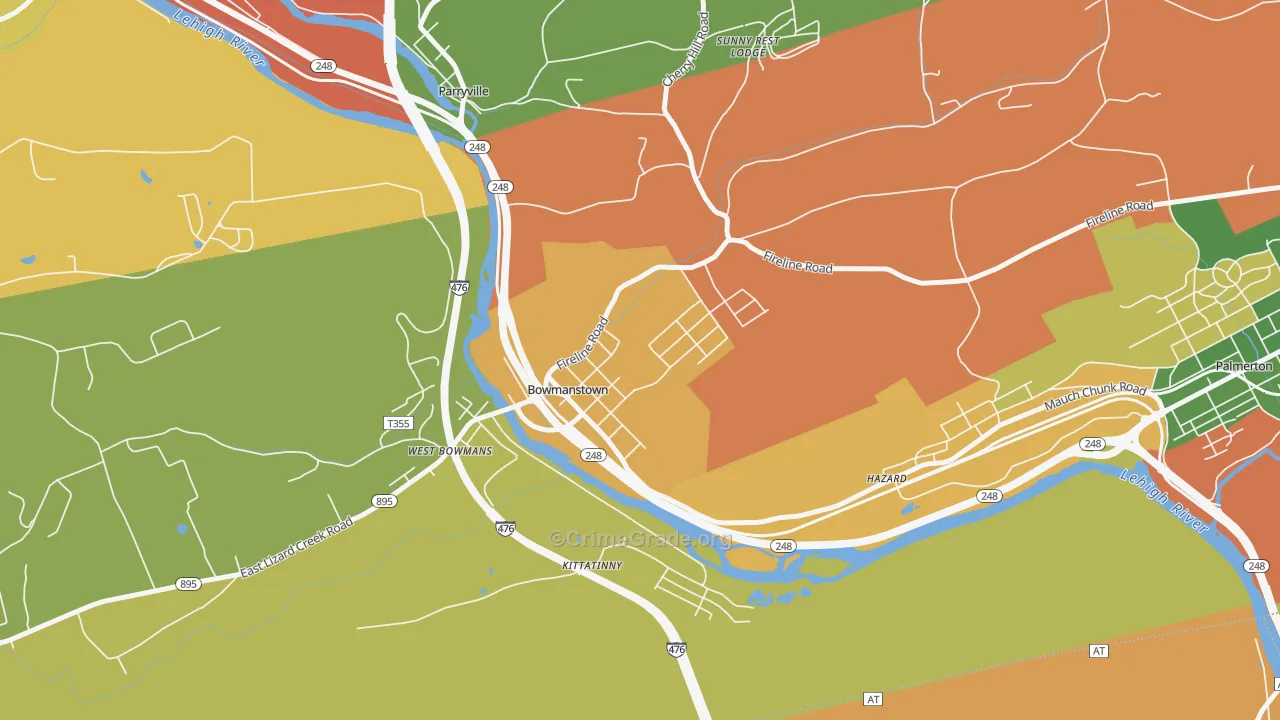 Bowmanstown, PA Map of Burglary Rates