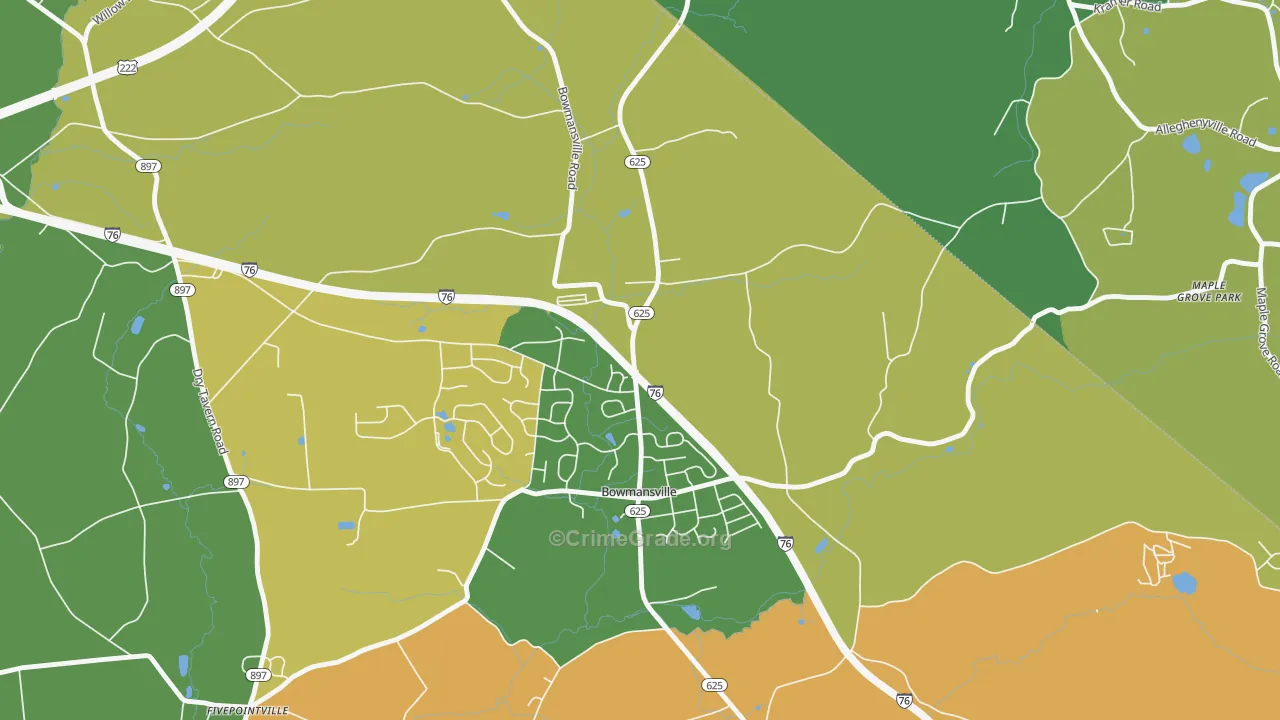 Bowmansville, PA Map of Burglary Rates