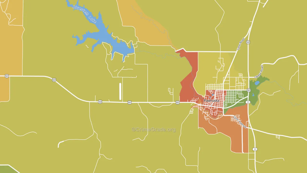 Bowring, OK Map of Burglary Rates