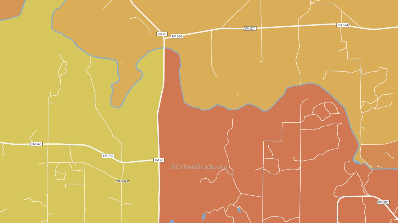 Bowser, TX Map of Burglary Rates