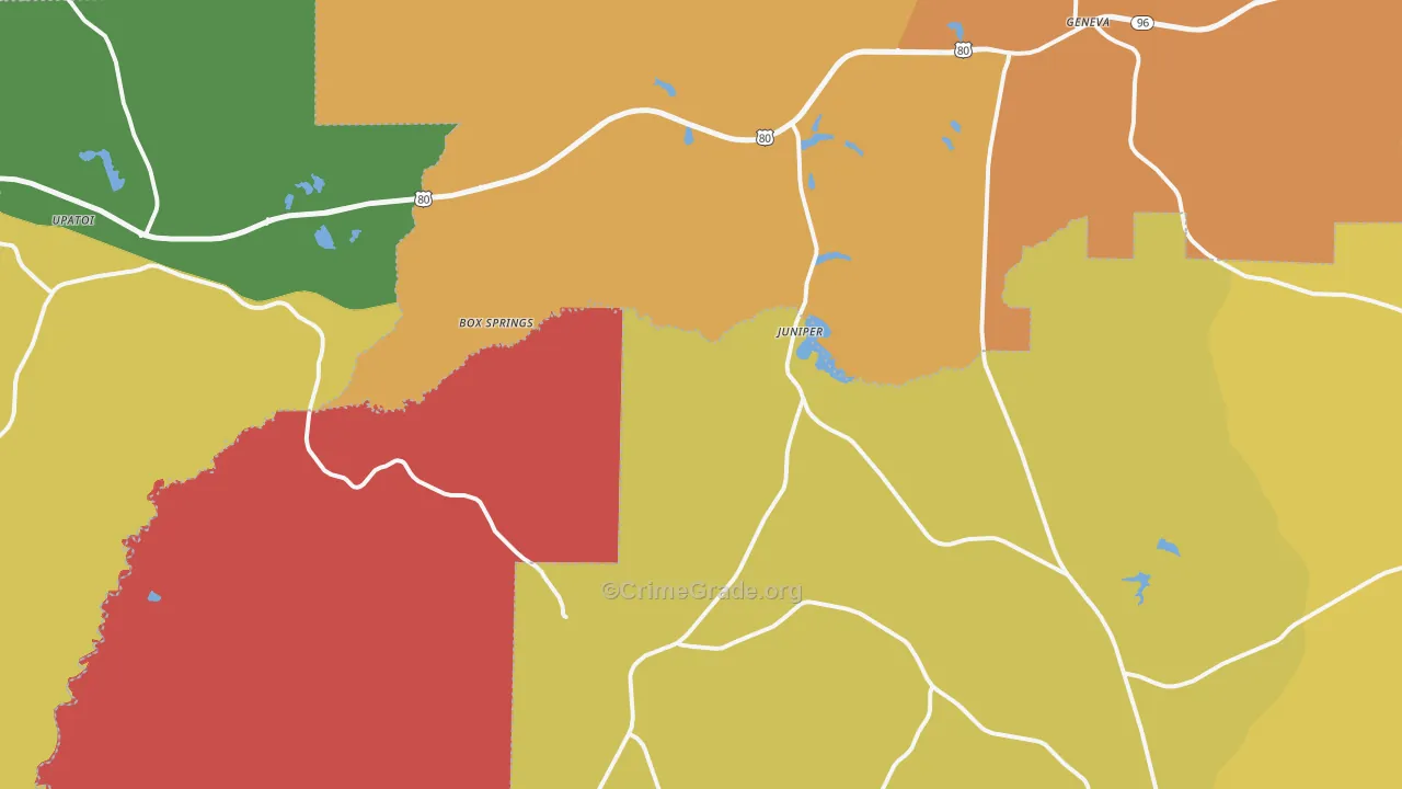 Box Springs, GA Map of Burglary Rates