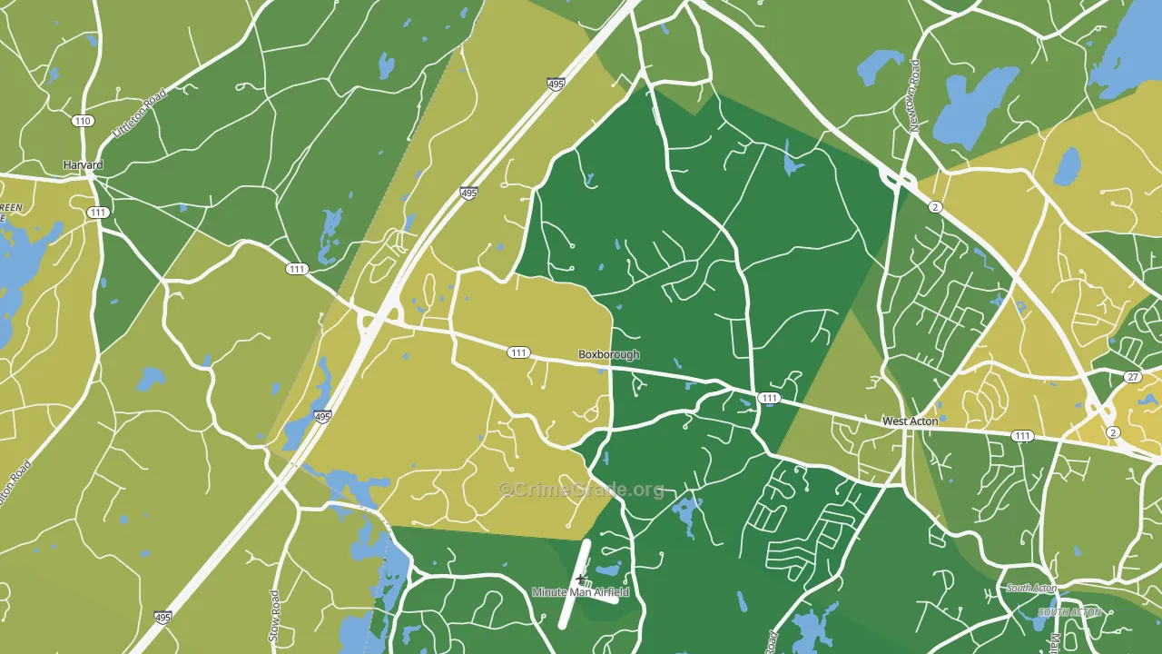 Boxborough, MA Map of Burglary Rates