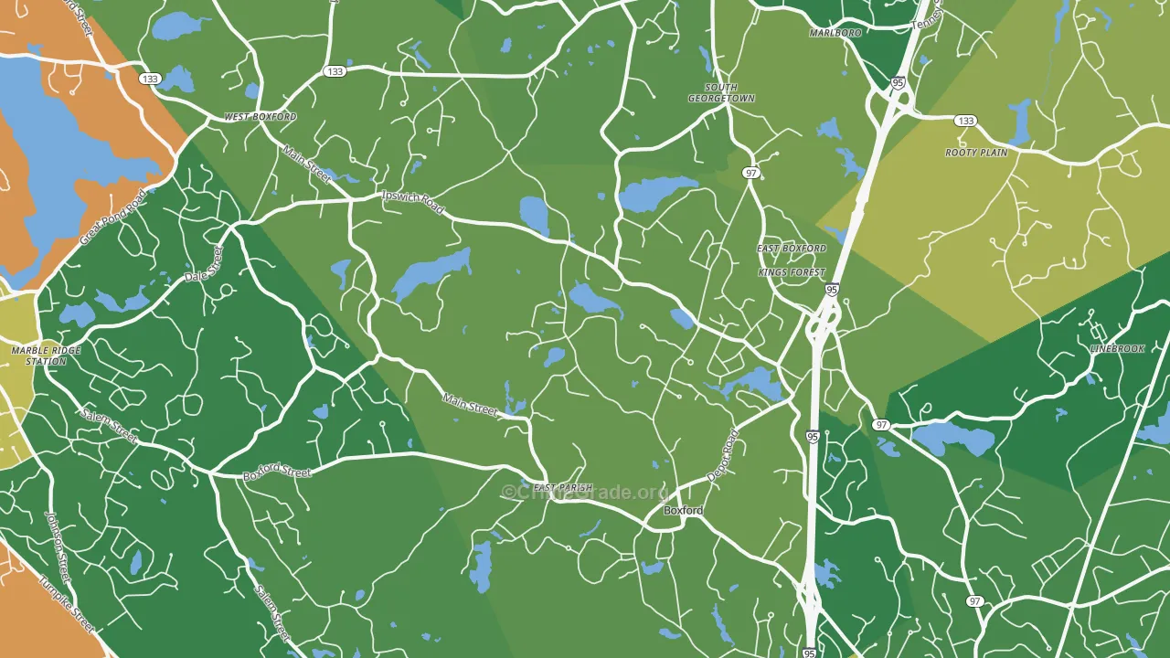 Boxford, MA Map of Burglary Rates