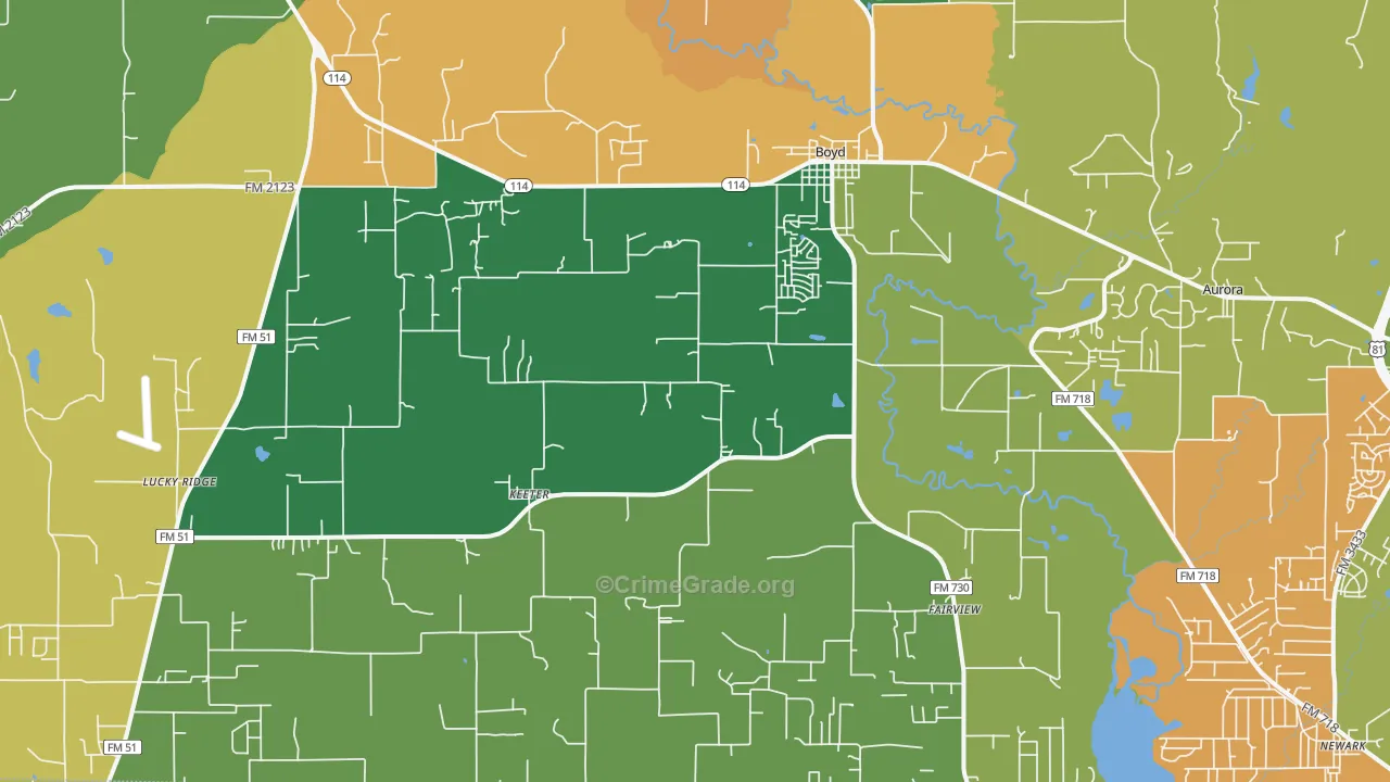 Boyd, TX Map of Burglary Rates