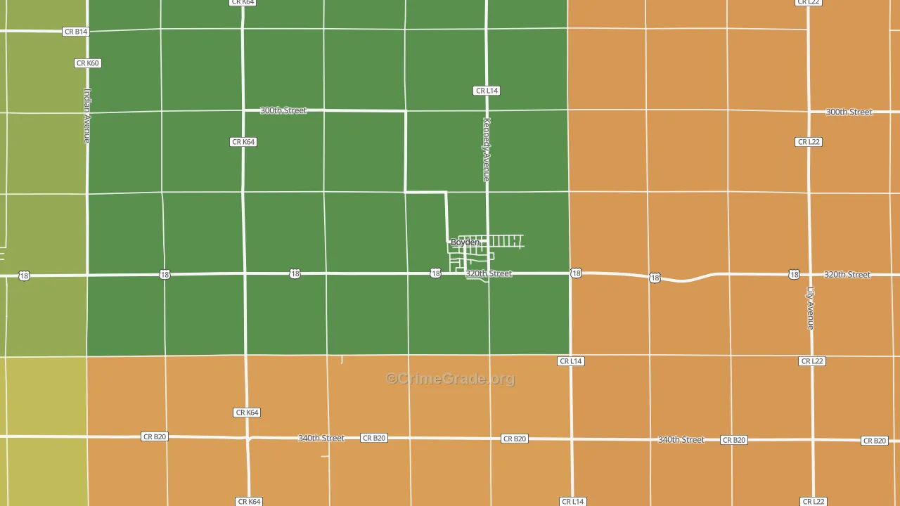 Boyden, IA Map of Burglary Rates