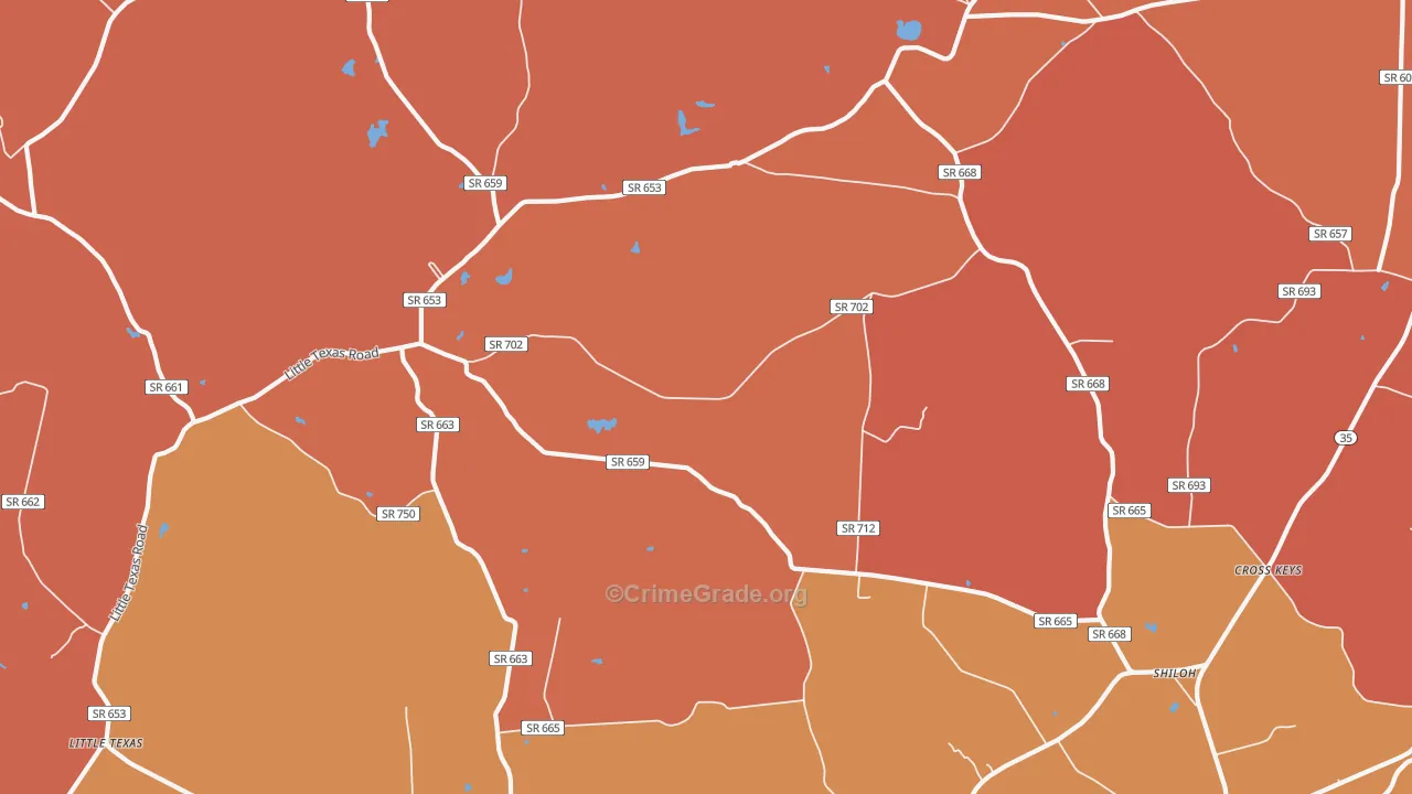 Boykins and Branchville, VA Map of Burglary Rates