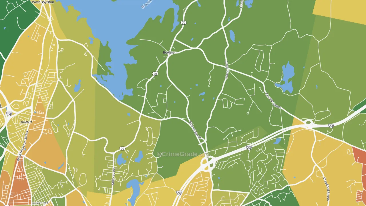 Boylston, MA Map of Burglary Rates