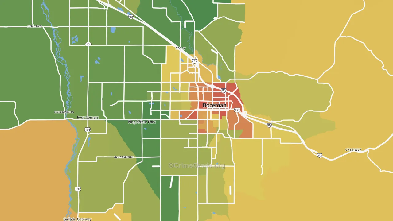 Bozeman, MT Map of Burglary Rates