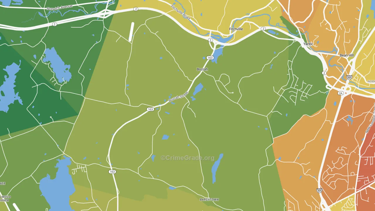 Bozrah, CT Map of Burglary Rates