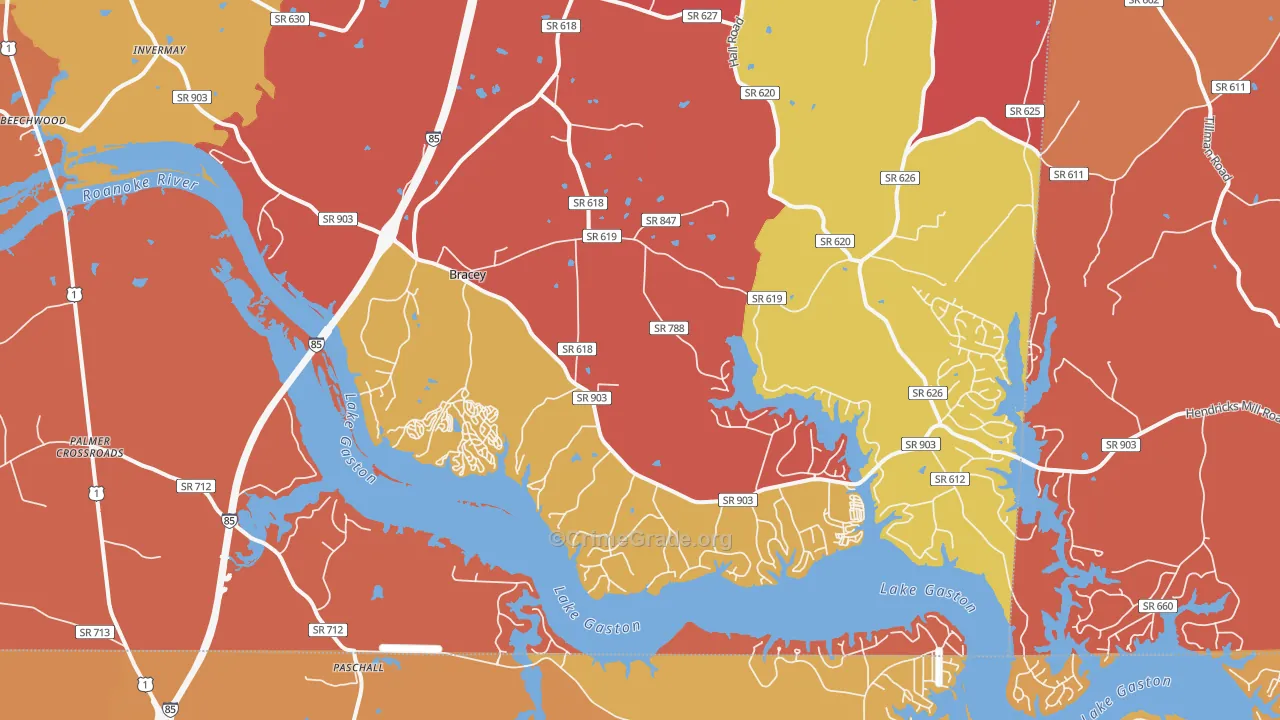 Bracey, VA Map of Burglary Rates