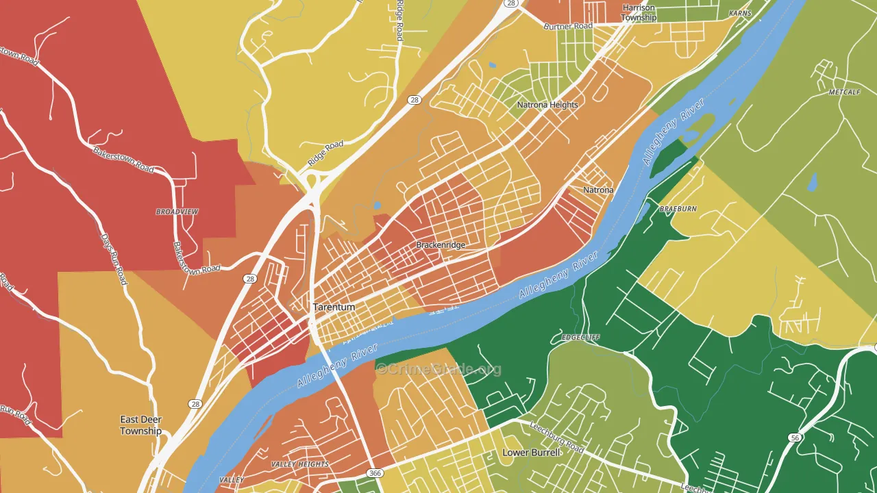 Brackenridge, PA Map of Burglary Rates