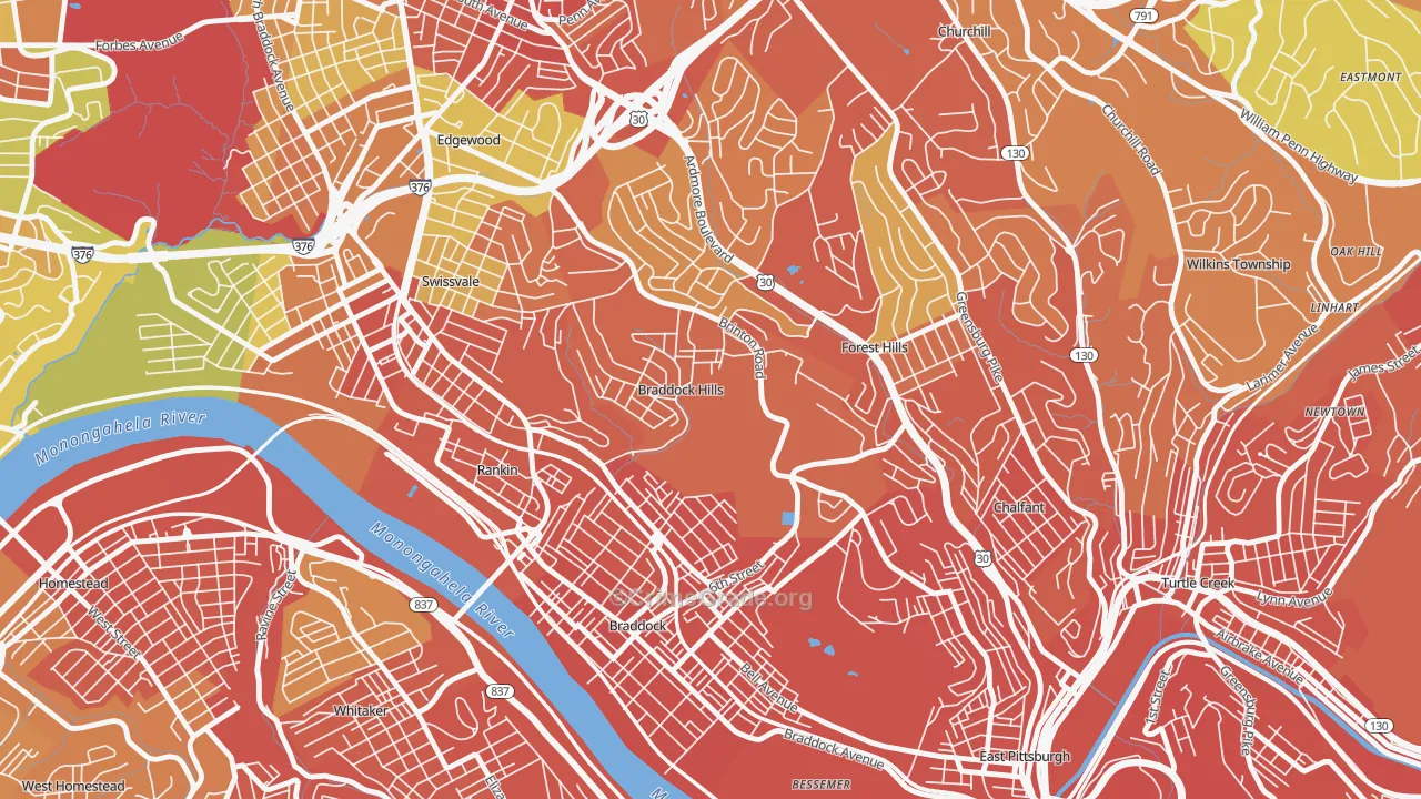 Braddock Hills, PA Map of Burglary Rates