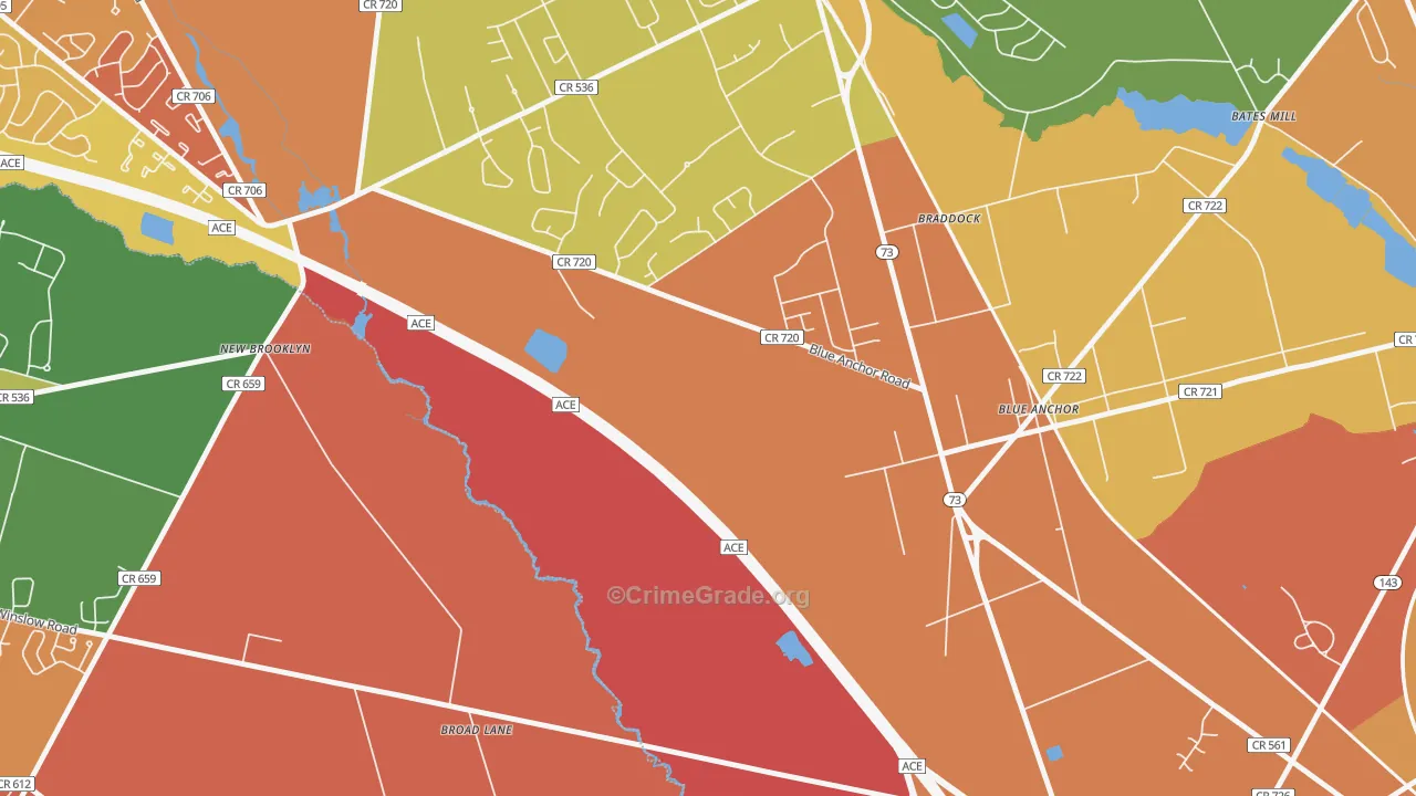 Braddock, NJ Map of Burglary Rates