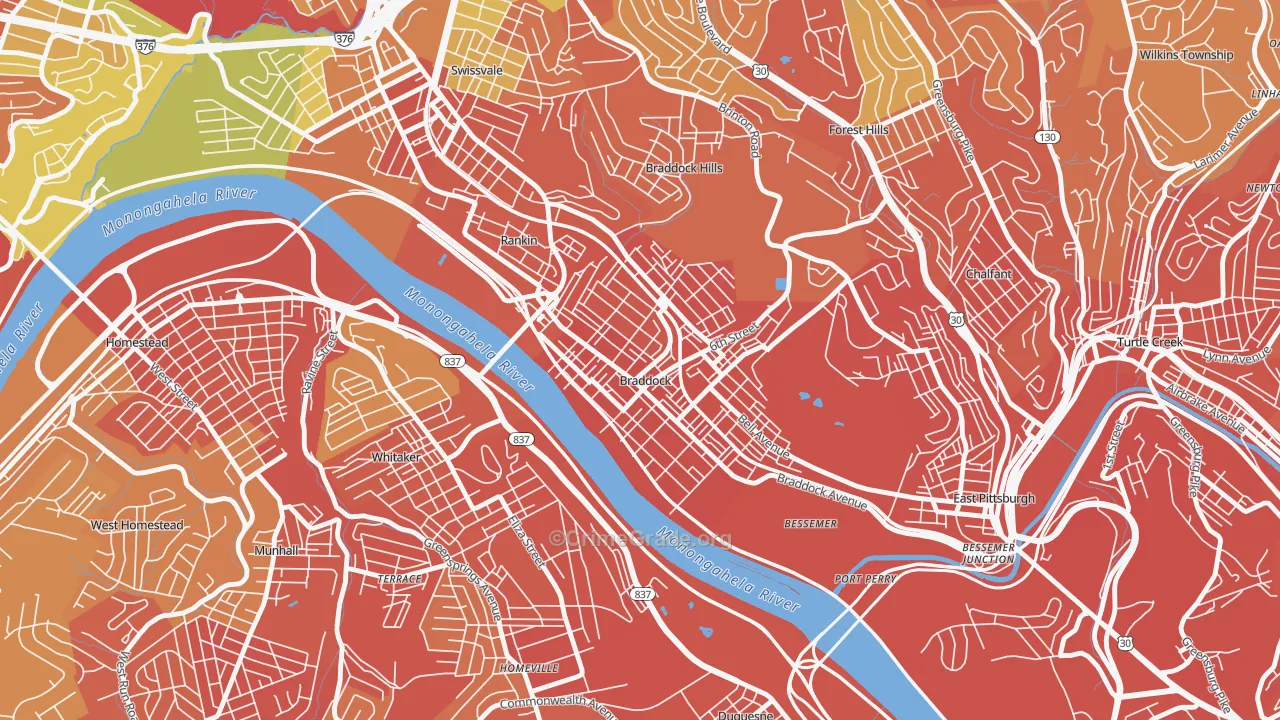 Braddock, PA Map of Burglary Rates