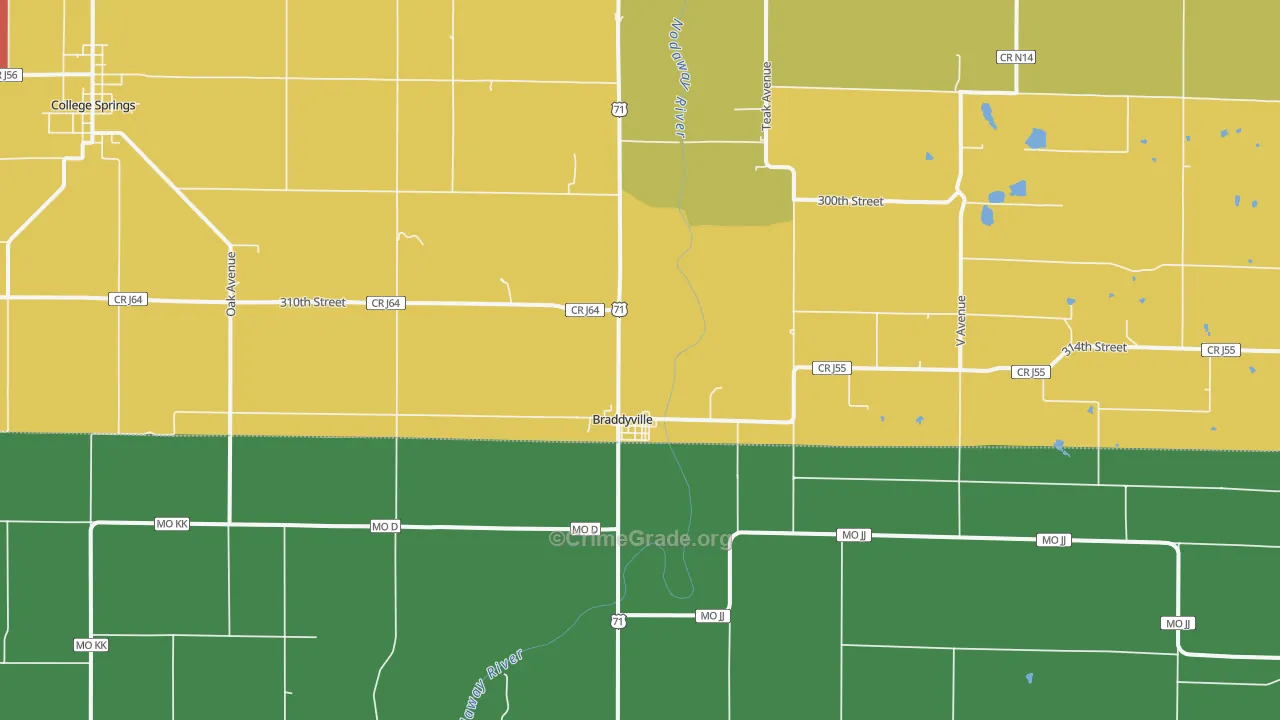Braddyville, IA Map of Burglary Rates