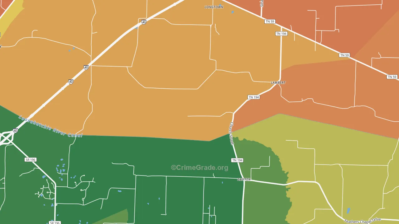 Braden, TN Map of Burglary Rates