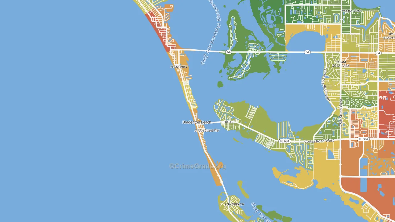 Bradenton Beach, FL Map of Burglary Rates