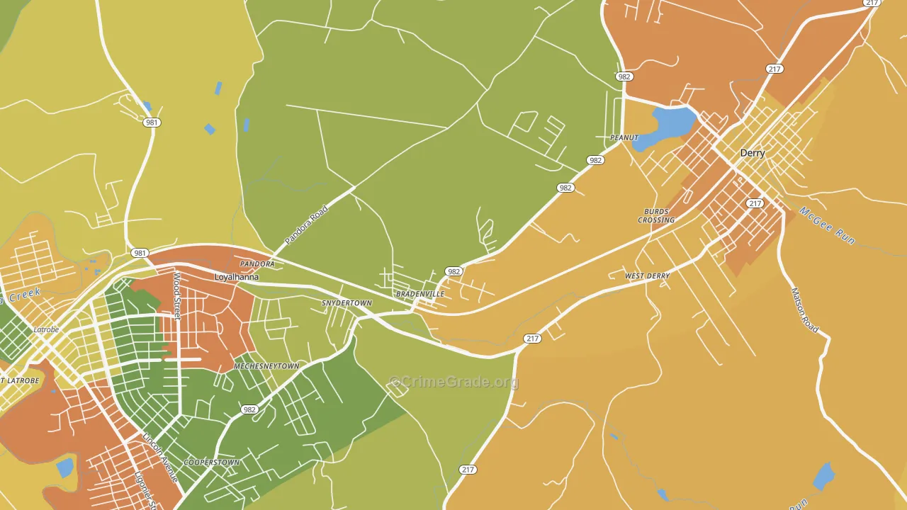 Bradenville, PA Map of Burglary Rates