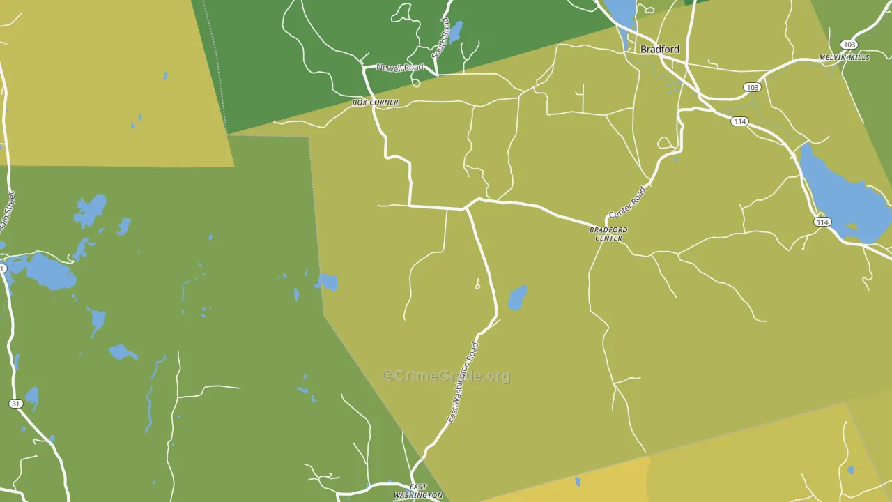 Bradford Center, NH Map of Burglary Rates