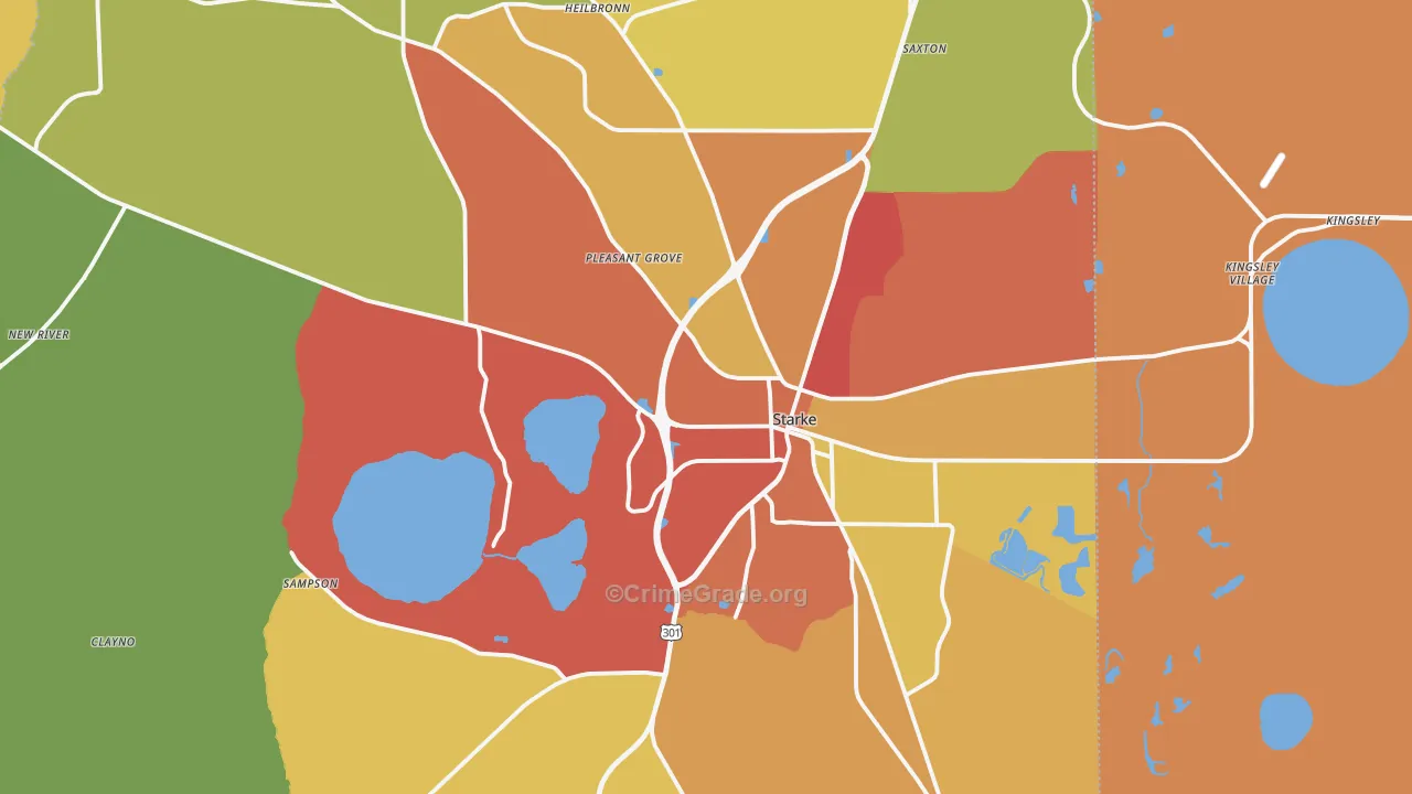 Bradford County, FL Map of Burglary Rates