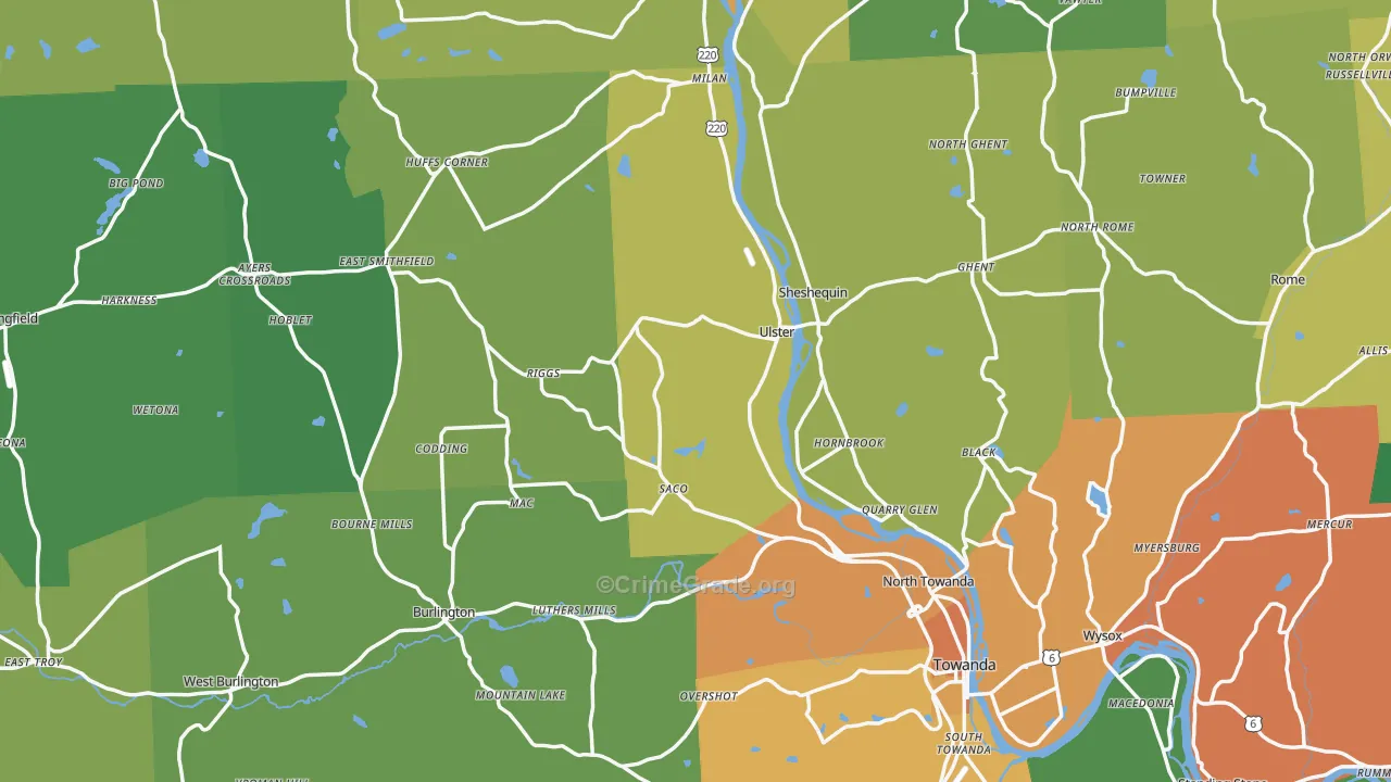 Bradford County, PA Map of Burglary Rates