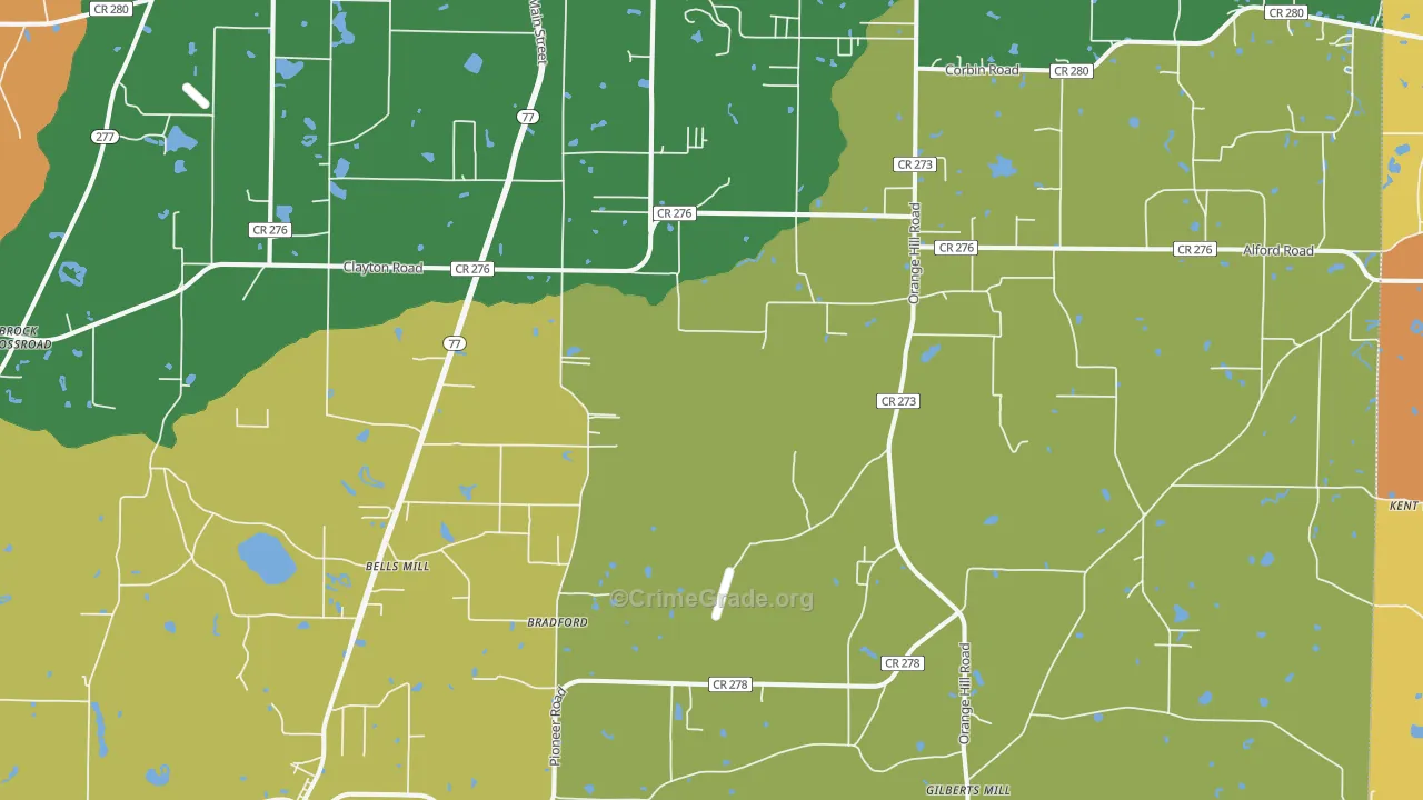 Bradford, FL Map of Burglary Rates