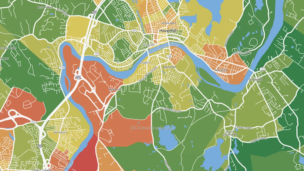 Bradford, Haverhill, MA Map of Burglary Rates