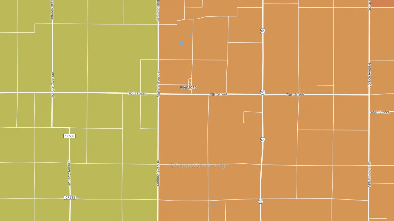 Bradford, IA Map of Burglary Rates