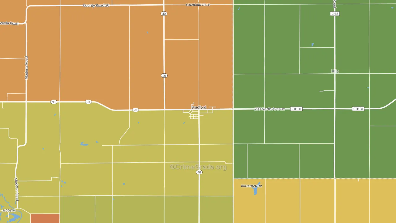 Bradford, IL Map of Burglary Rates