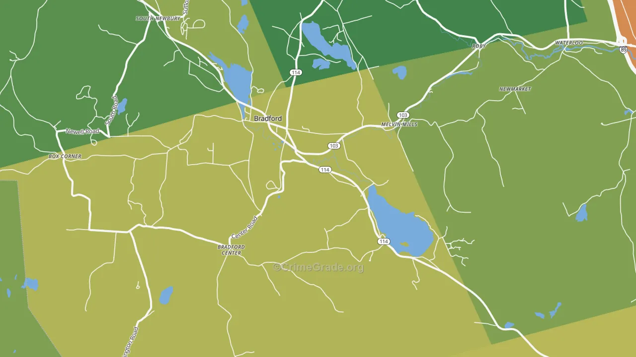 Bradford, NH Map of Burglary Rates