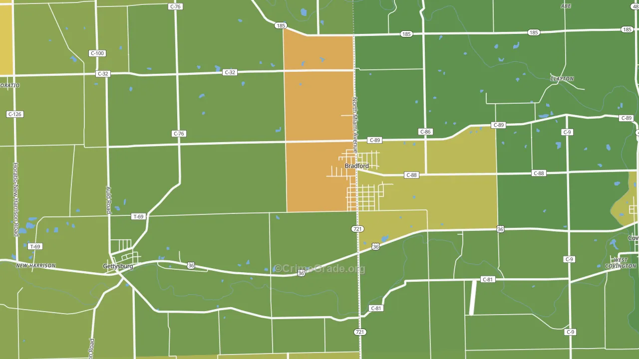 Bradford, OH Map of Burglary Rates