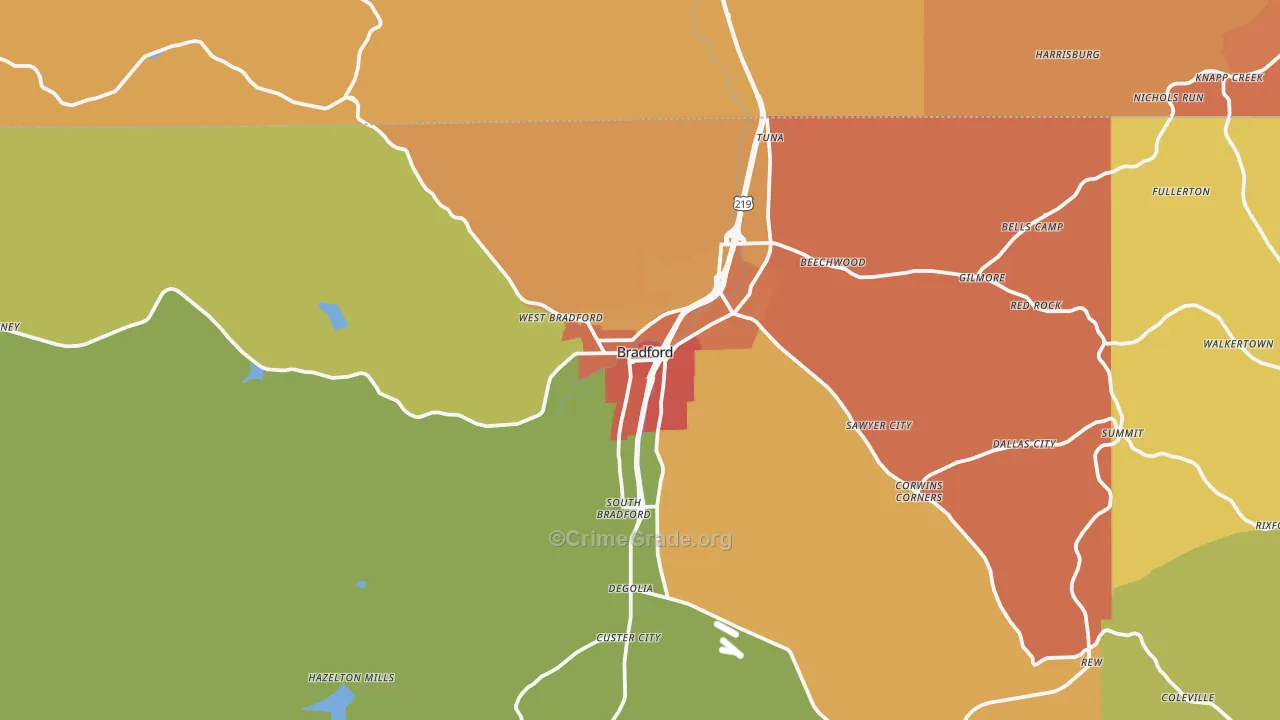 Bradford, PA Map of Burglary Rates