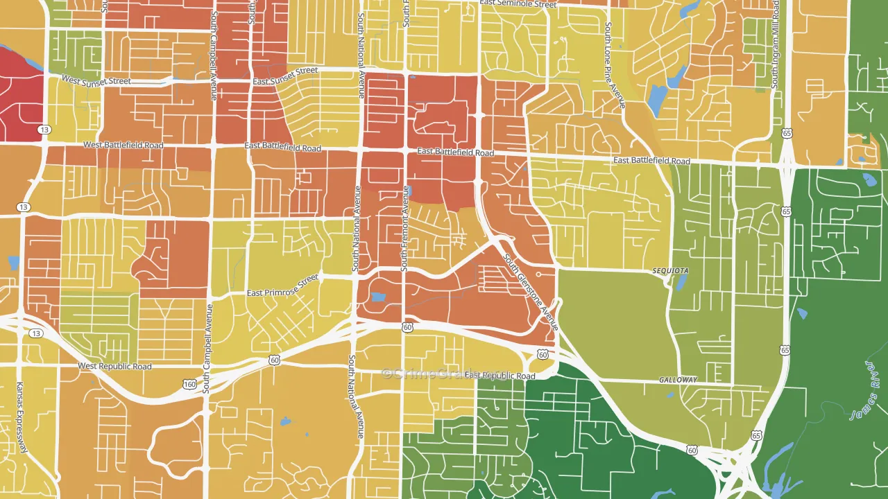 Bradford Park, Springfield, MO Map of Burglary Rates