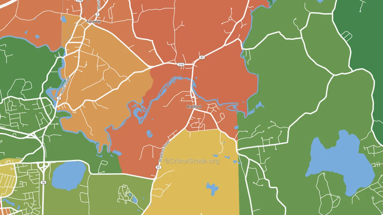 Bradford, RI Map of Burglary Rates