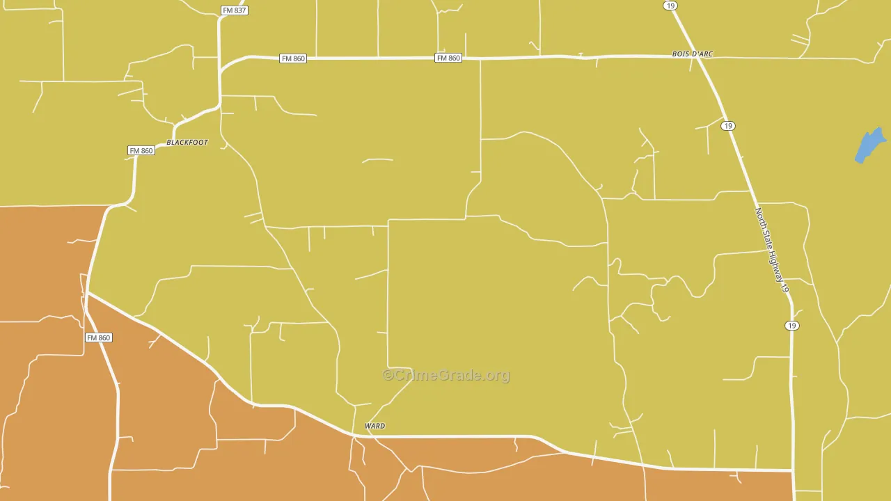 Bradford, TX Map of Burglary Rates
