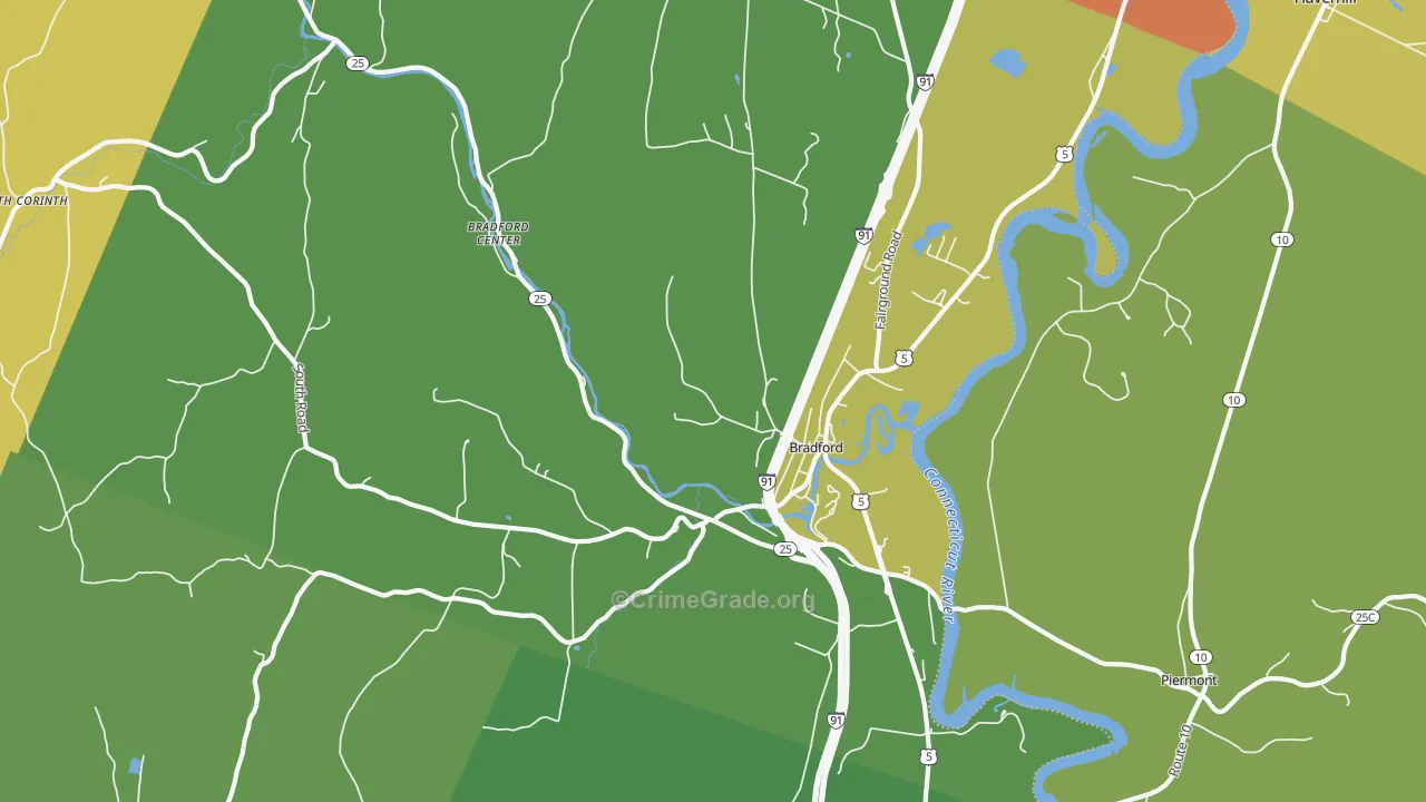 Bradford, VT Map of Burglary Rates