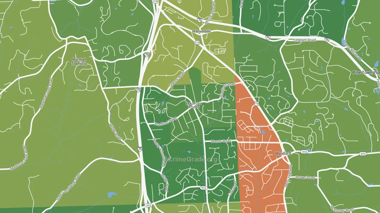 Bradford Woods, PA Map of Burglary Rates